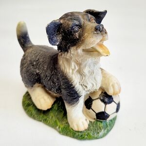 Vintage Tender Times Dog Playing With a Soccer Ball